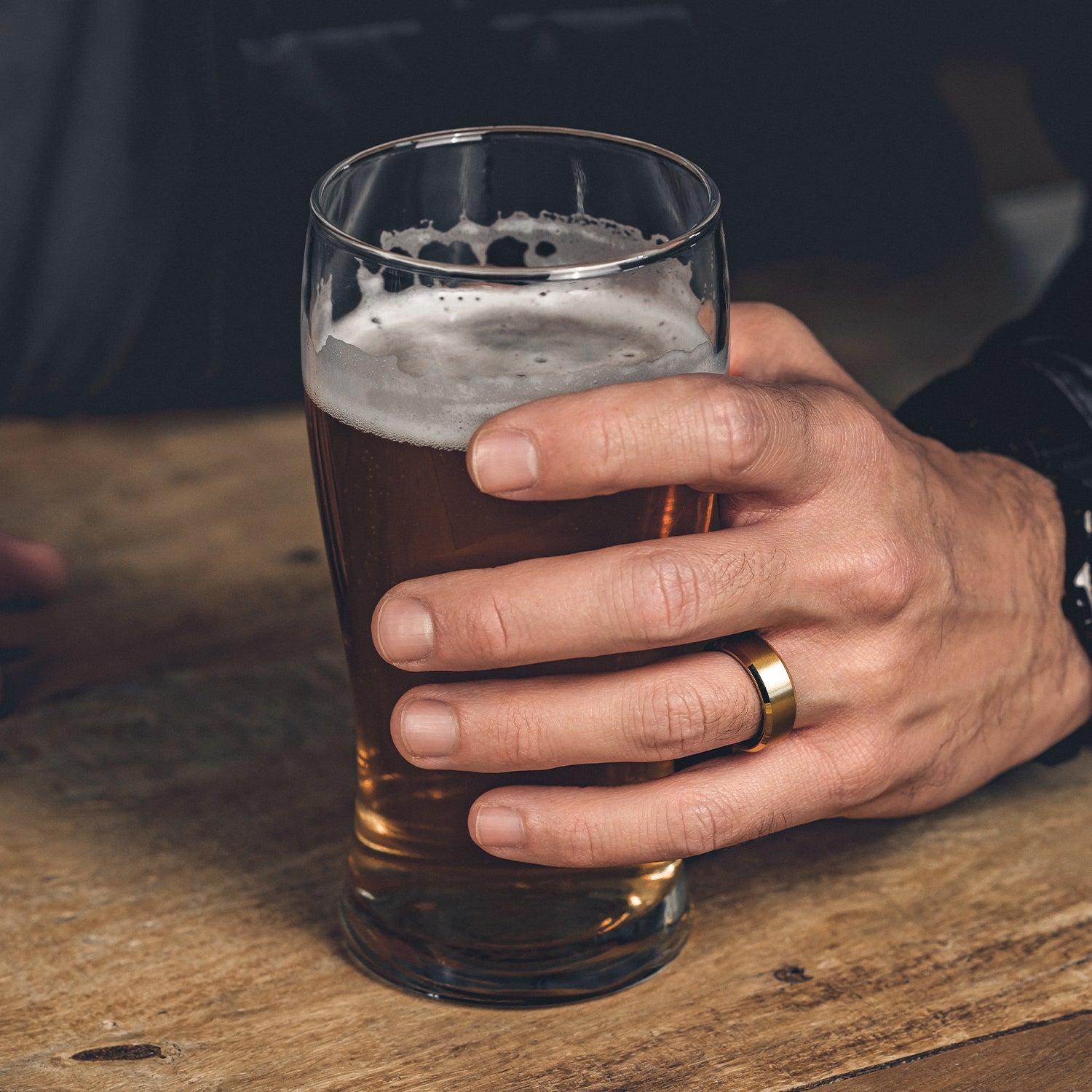 Ridge 8mm Beveled Ring Set - 24K Gold