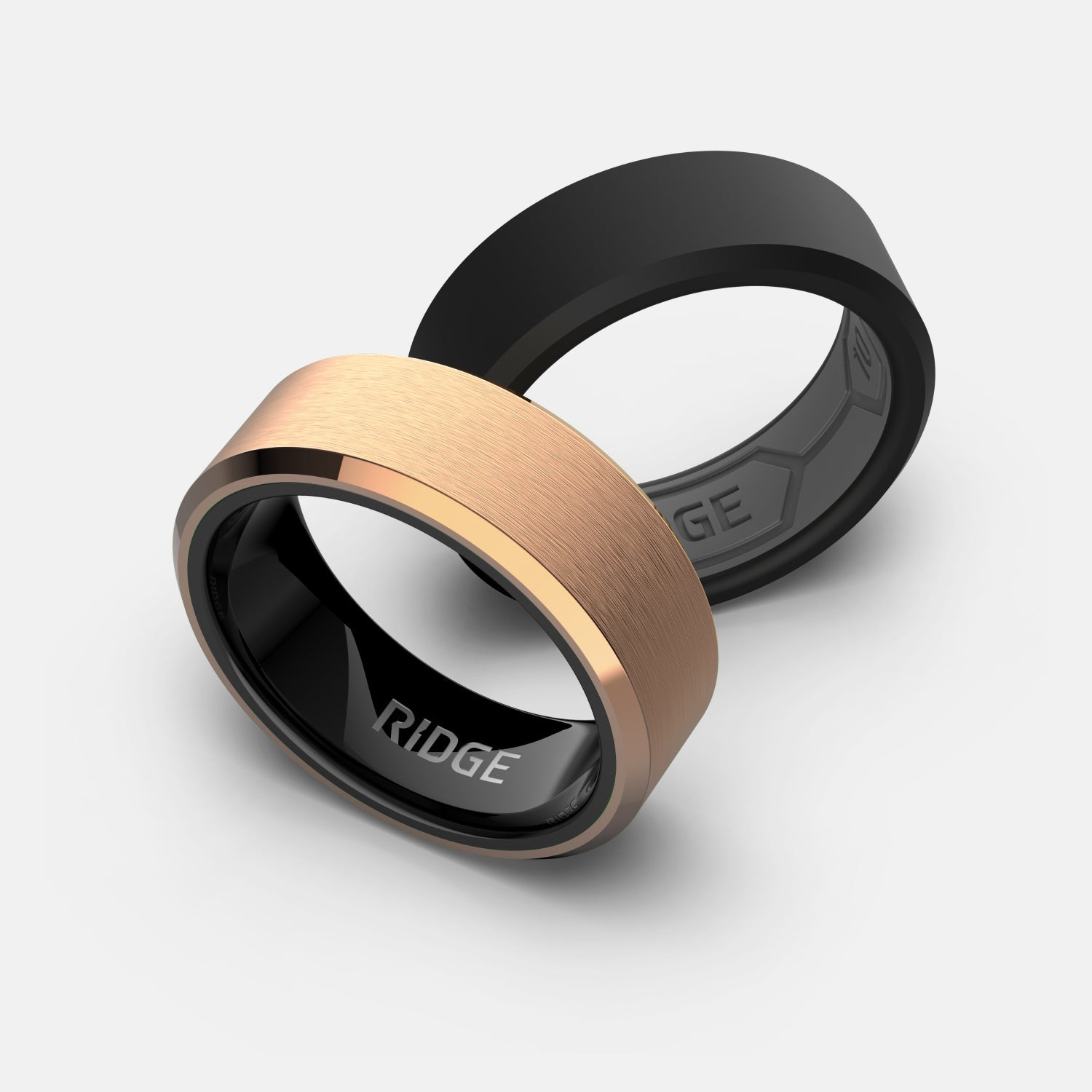 Ridge 8mm Beveled Ring Set - 18K Rose Gold